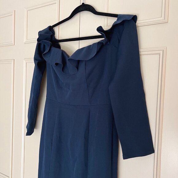 Yaura ASOS Frill Off Shoulder Fishtail Gown - Navy - Size 4 - Brand New BNWT - Picture 5 of 14